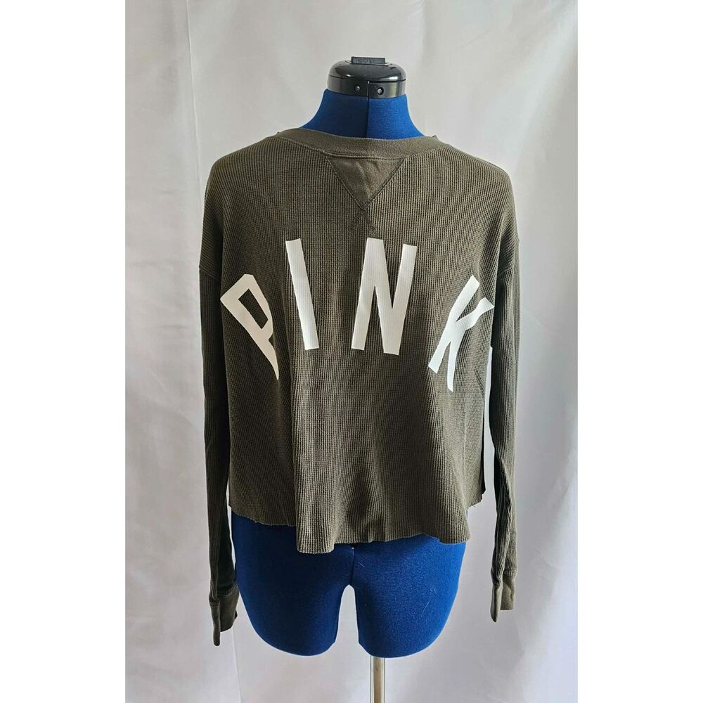 Y2K Streetwear Sportswear PINK Victoria’s Secret Olive Thermal Long Sleeve XS